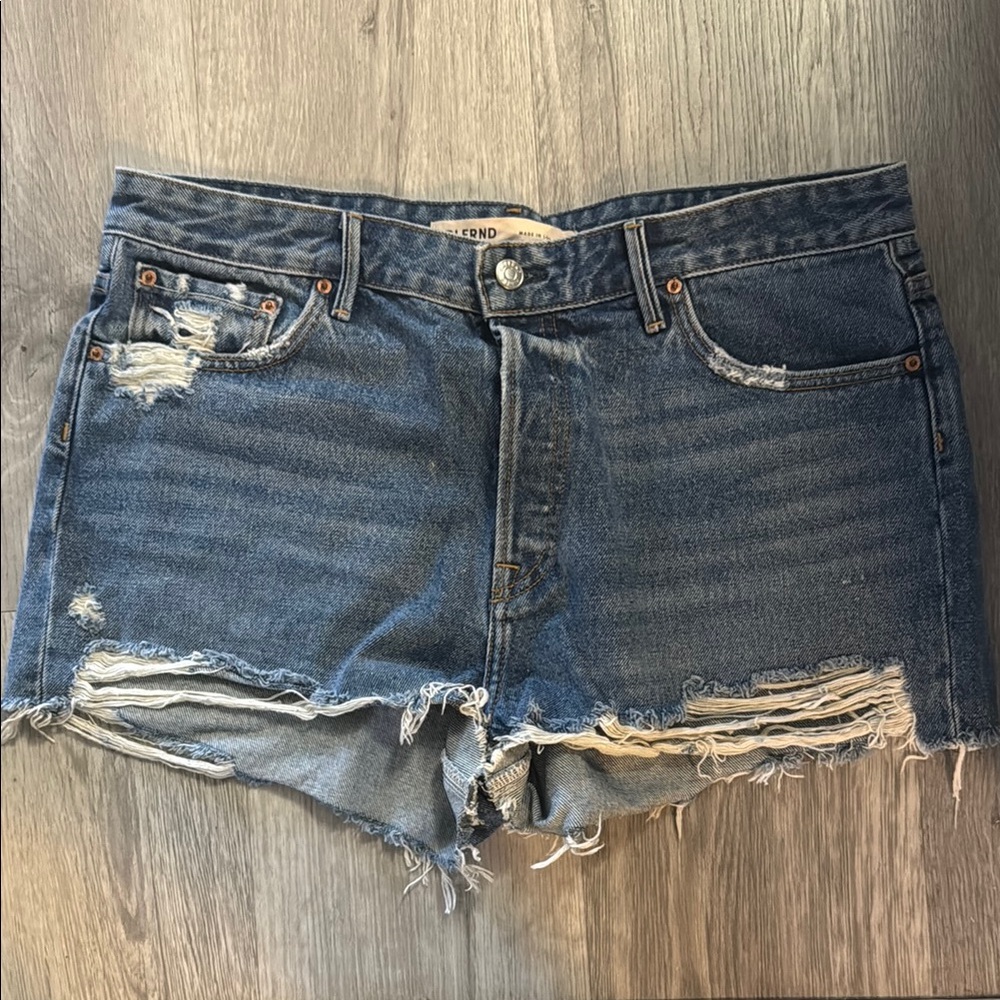 GRLFRND Blue High-Waisted Jean Shorts